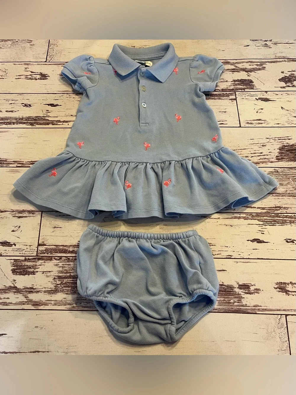 Ralph Lauren Set Girl’s 3 Months Pink Flamingo Dress & Diaper Cover Bloomers